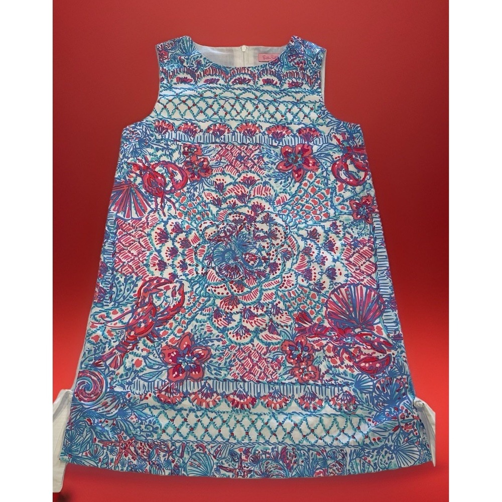 Lilly Pulitzer Girls Classic Shift Dress Size 10 M Seashells Lobster &Flowers